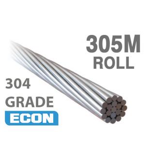 WE08119-304 - 8.0mm 1x19 Econ Wire Rope AISI 304 Grade 305 Metres